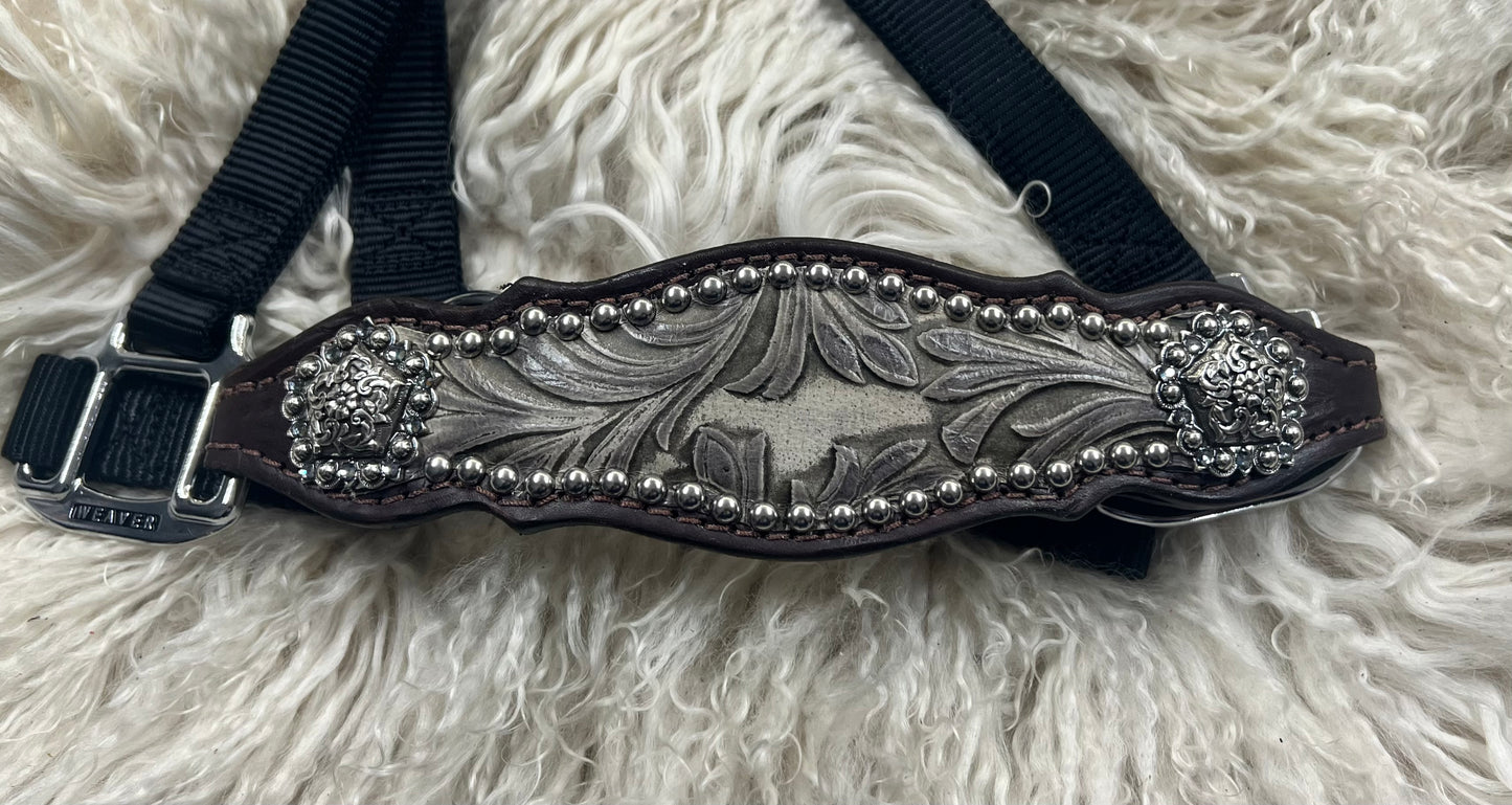 Stone floral on dark leather