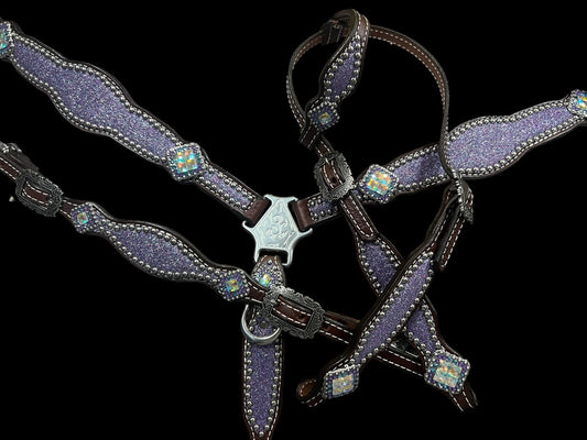 Lilac glitter on walnut leather