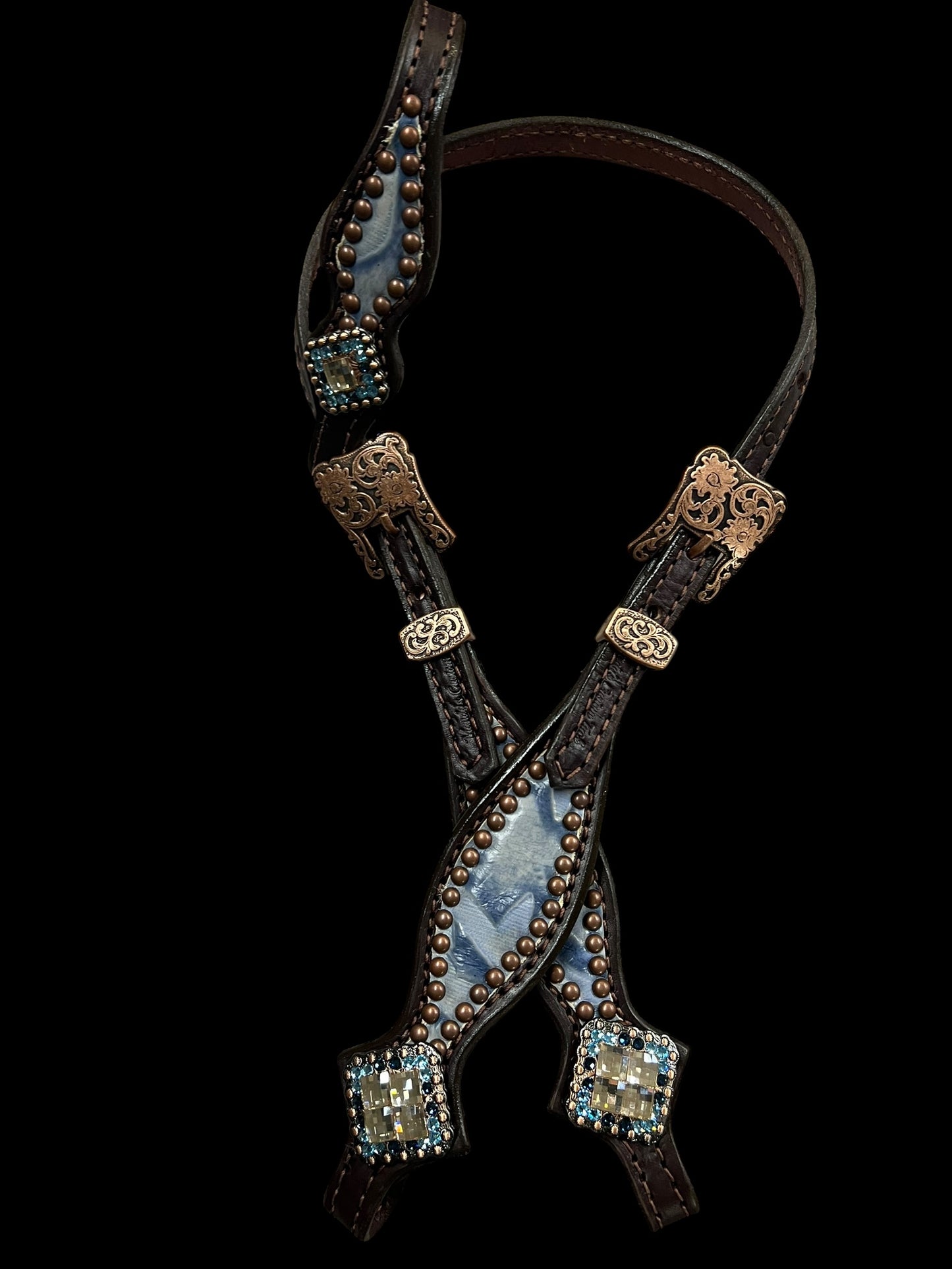 Blue Laredo on chocolate leather