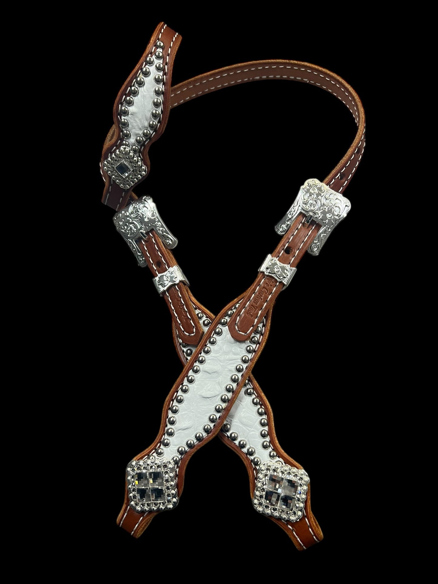 White gator on chestnut leather