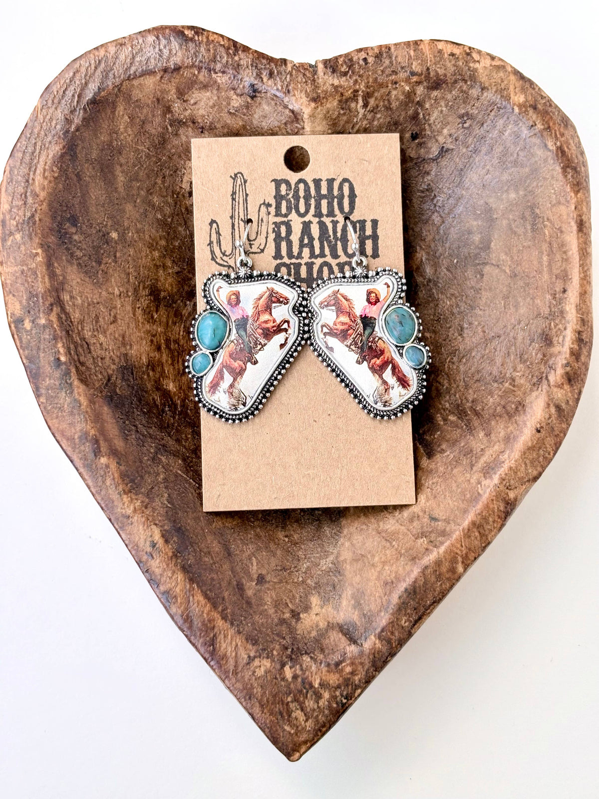 Western Rodeo Girl Turquoise Stone Dangle Earrings