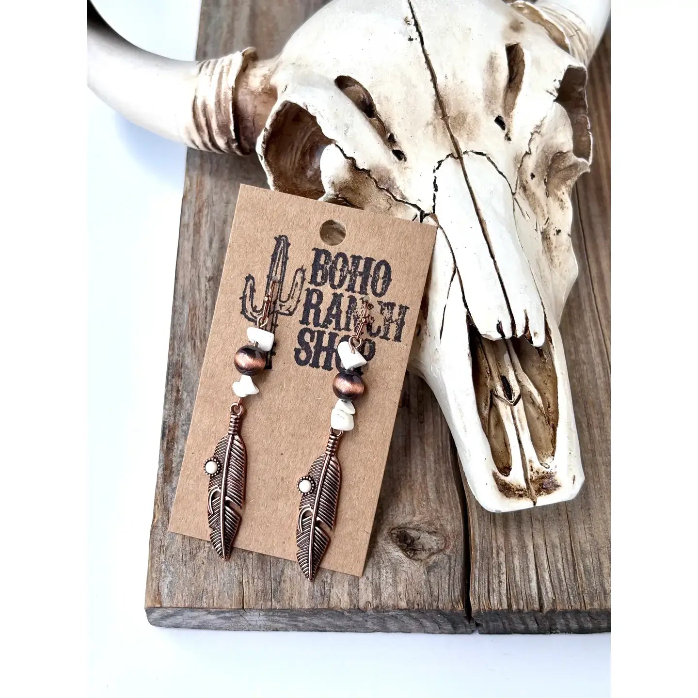 Western Feather Stone Navajo Pearl Drop Earrings