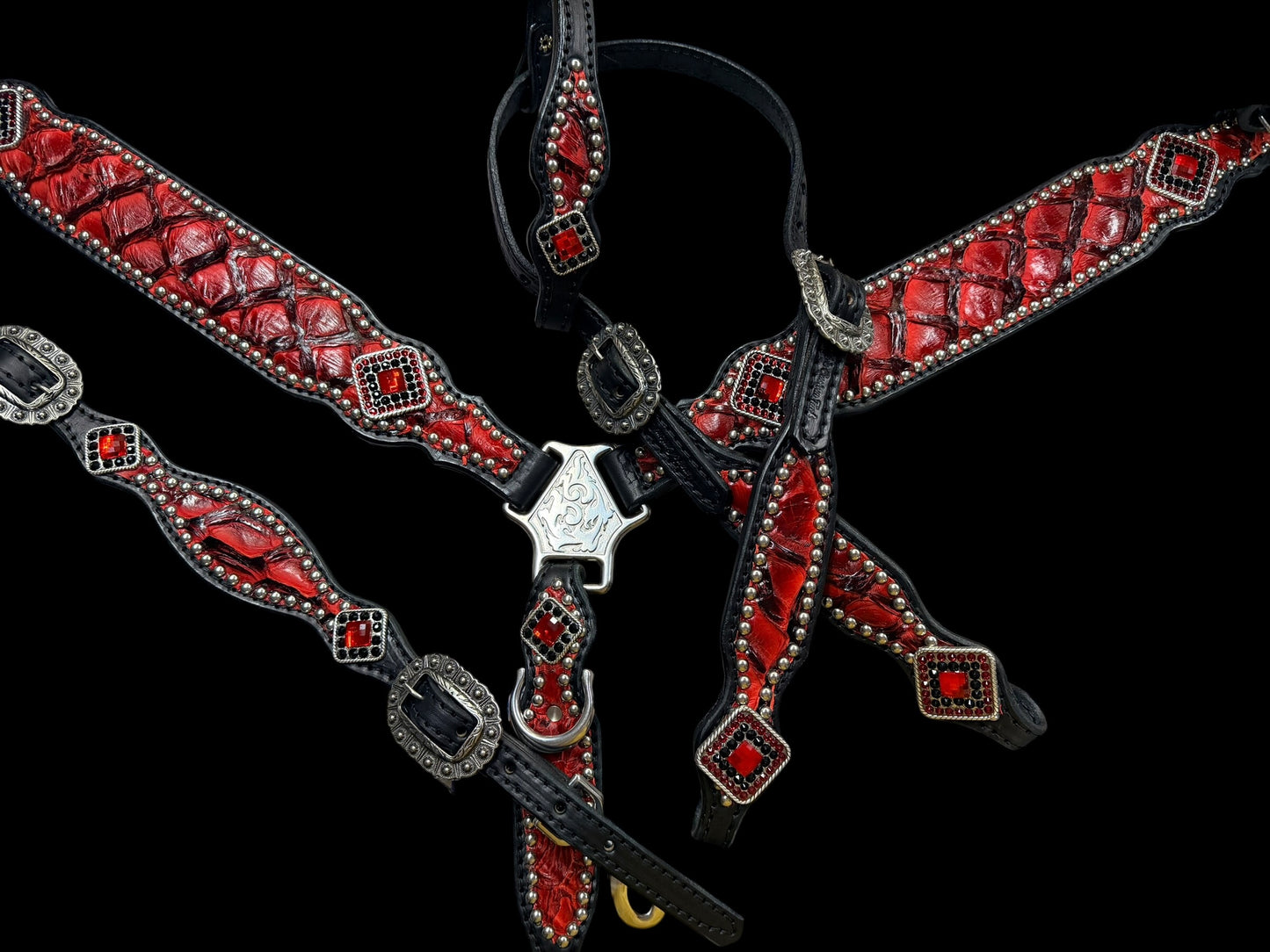 Red Pirarucu on black leather