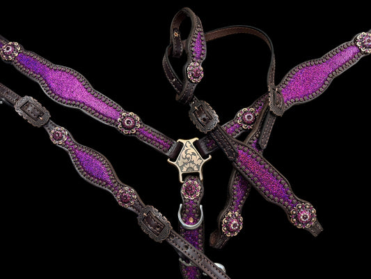 Pink metallic crackle on chocolate leather