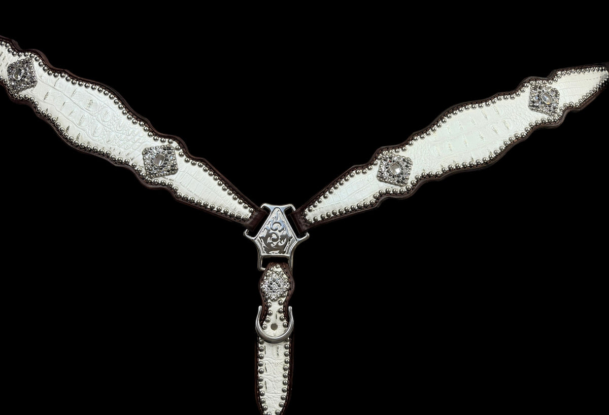 White with silver tips gator on dark leather