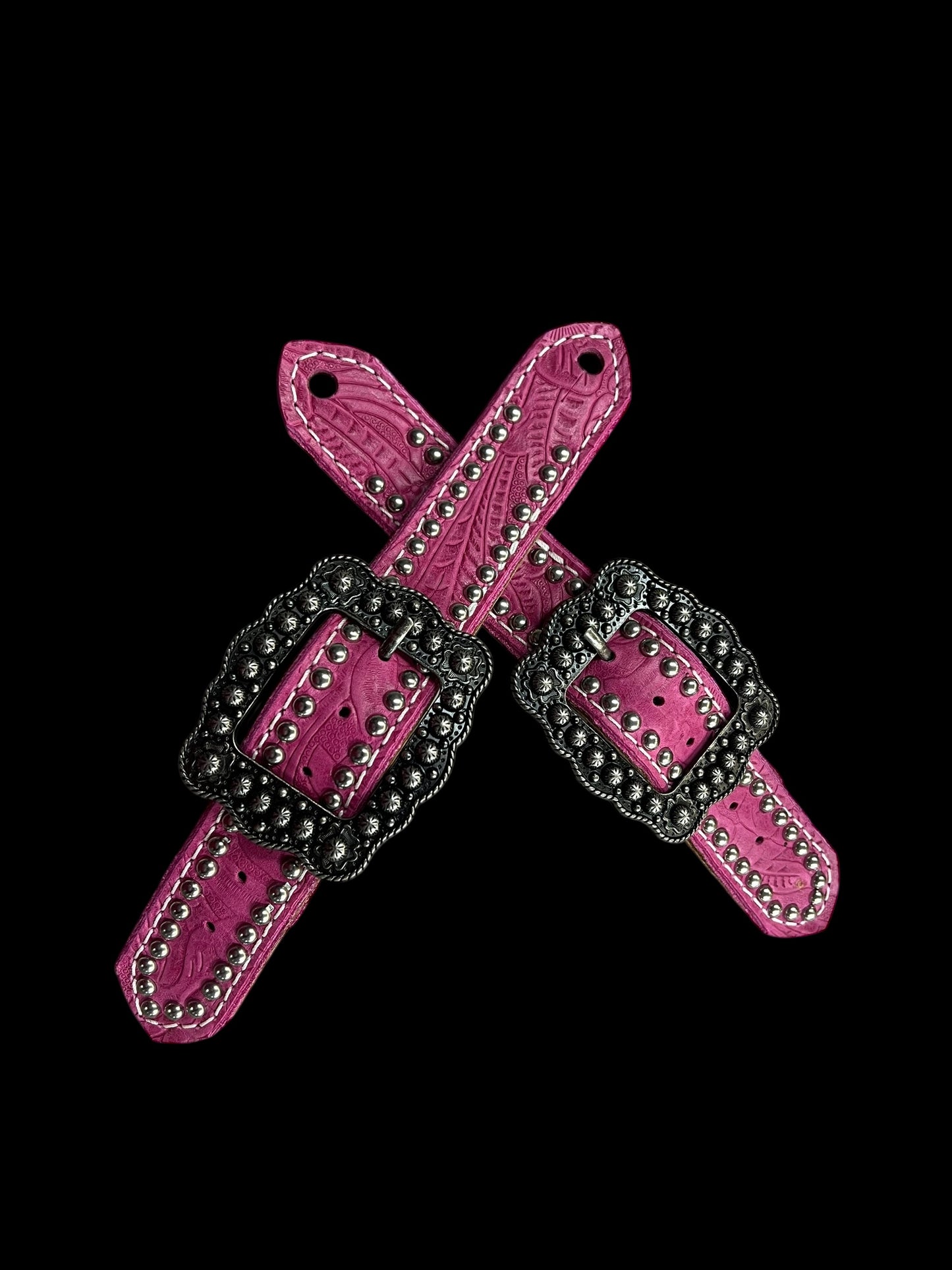 Pink Dallas Floral on walnut leather