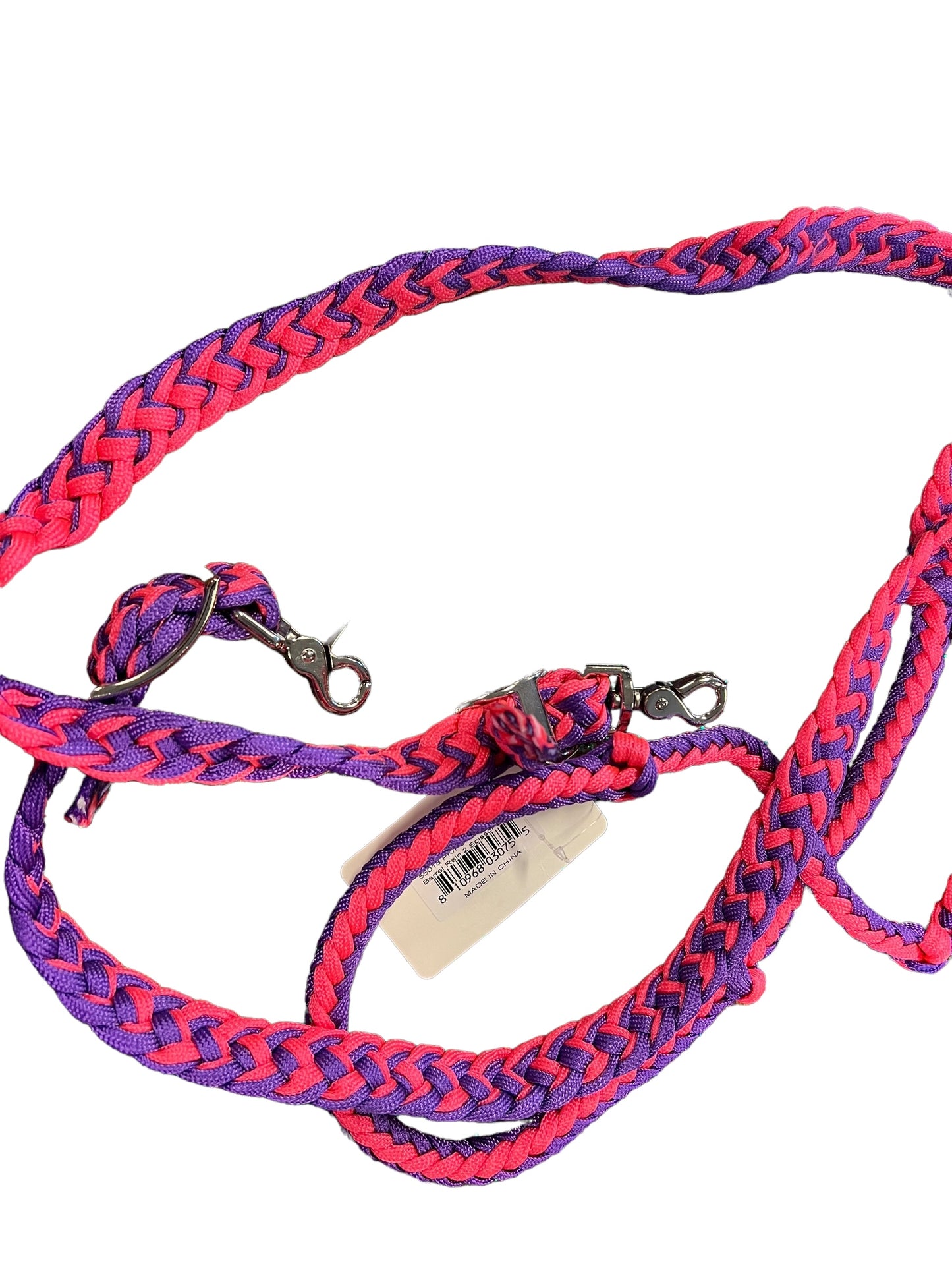 Braided Barrel / Roping Reins 8 Ft with 2 Nickel Plated Scissor Snap 2 Tone Colors