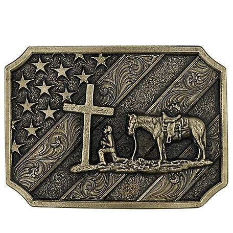 Shop all Montana Silversmiths Montana Silversmiths Patriot Christian Cowboy Attitude Belt Buckle, A864C