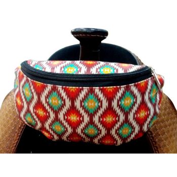 Showman Aztec Print Insulated Nylon Saddle Pouch - Red, Orange, and White
