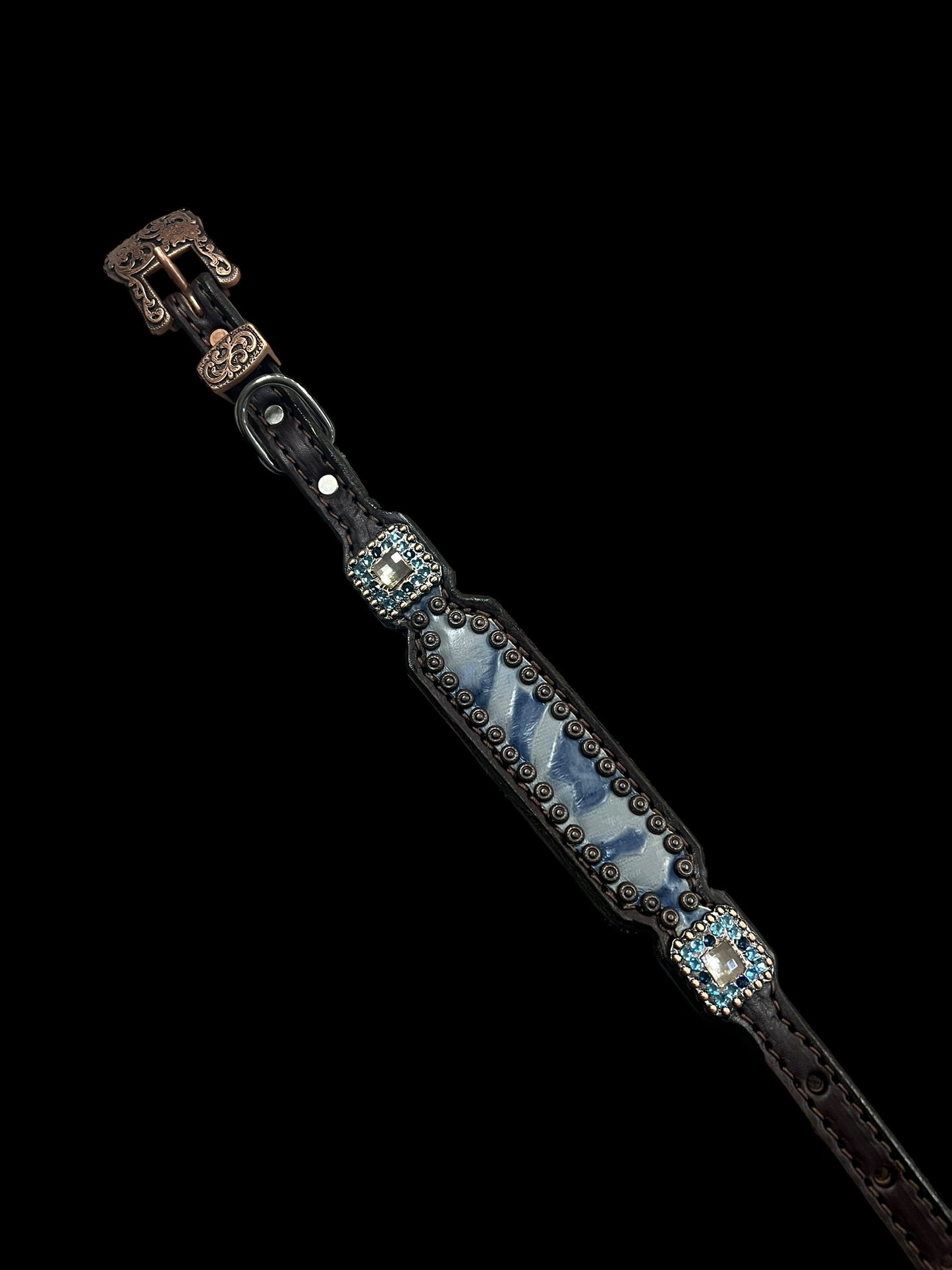 Blue Laredo on chocolate leather