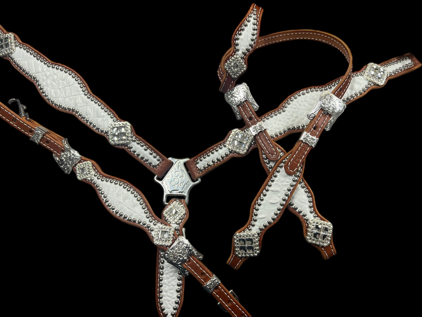 White gator on chestnut leather