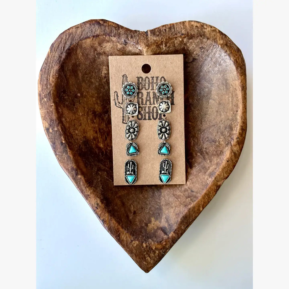 5 Pair Western Theme Concho Stud Earring Set
