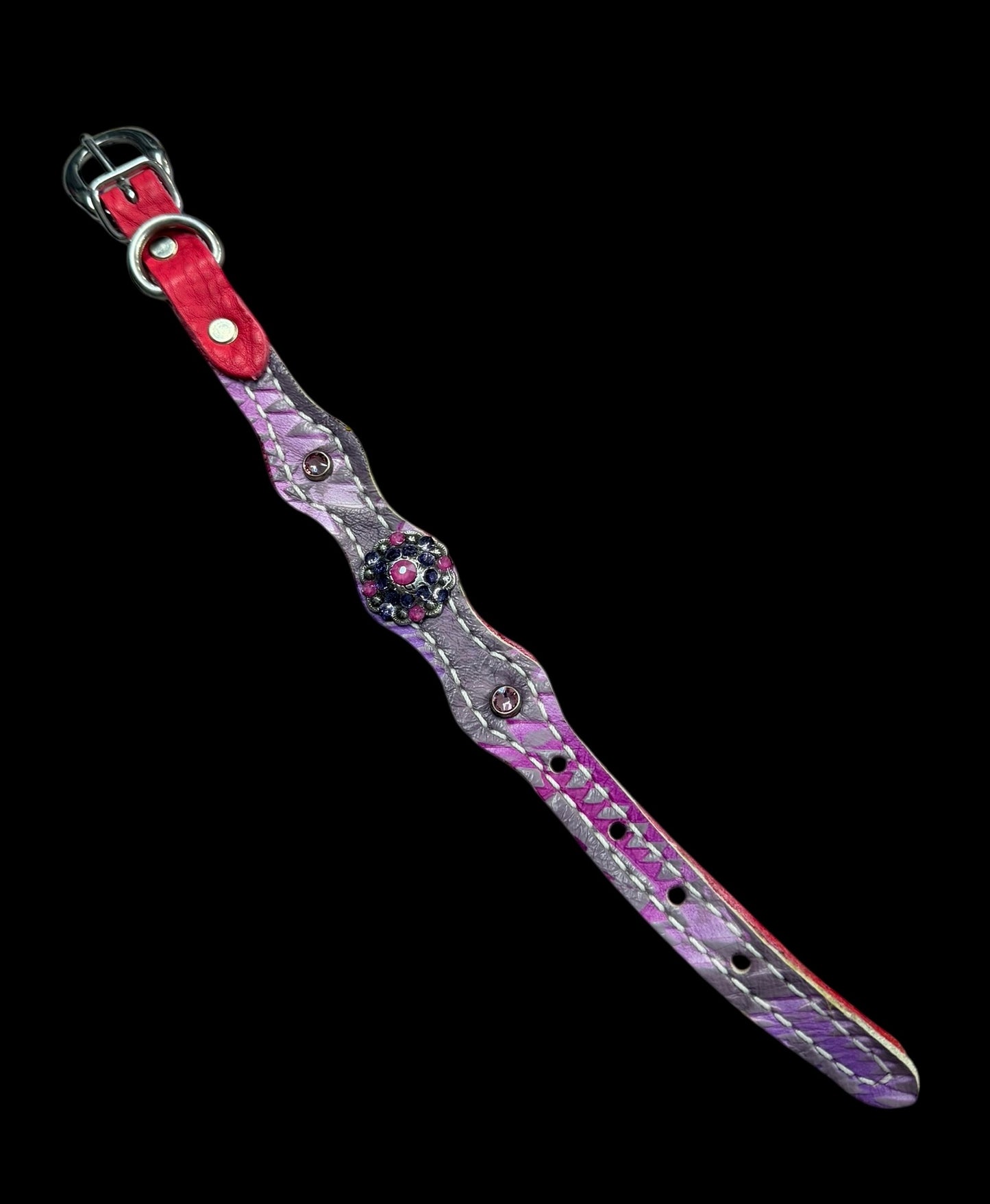 Light pink and purple Aztec on chocolate leather