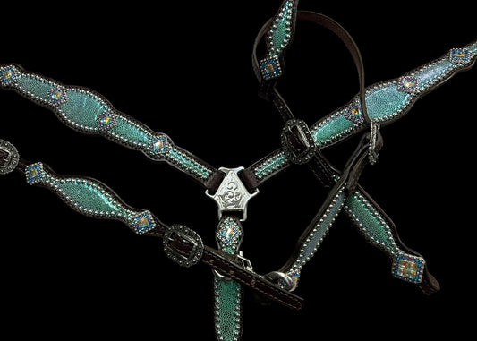 Mermaid tail glitter on Chocolate leather