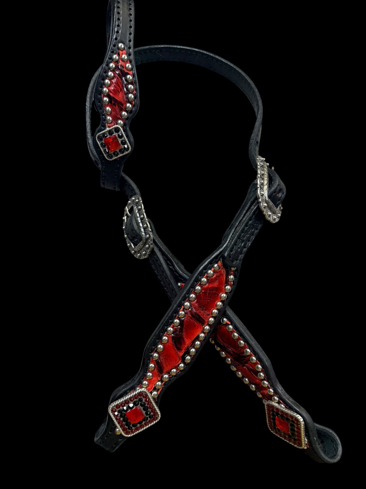 Red Pirarucu on black leather
