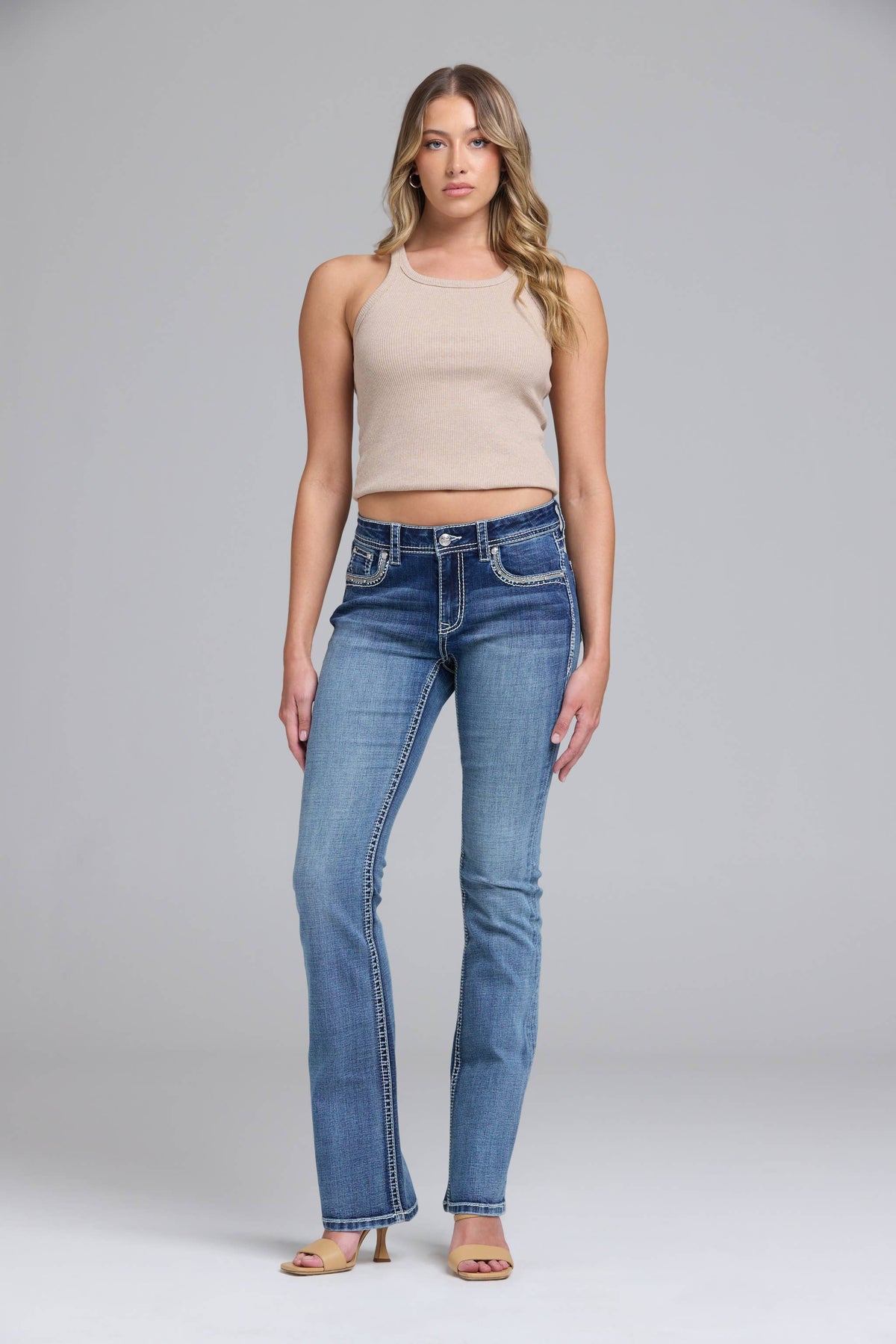 Steer Head Embroidery Mid-Rise Boot Cut 32" inseam