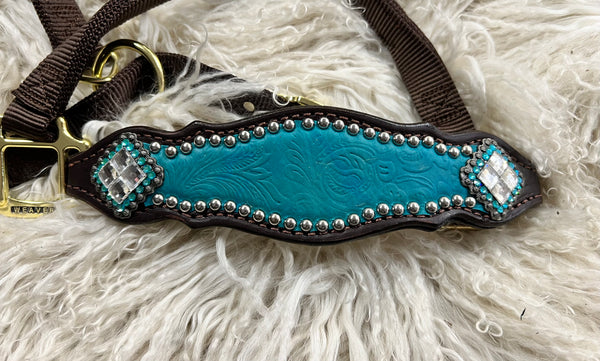 New Teal floral on dark leather