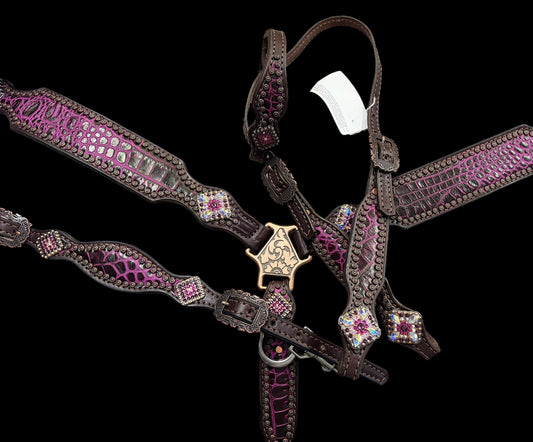 Fuchsia  gator on dark leather