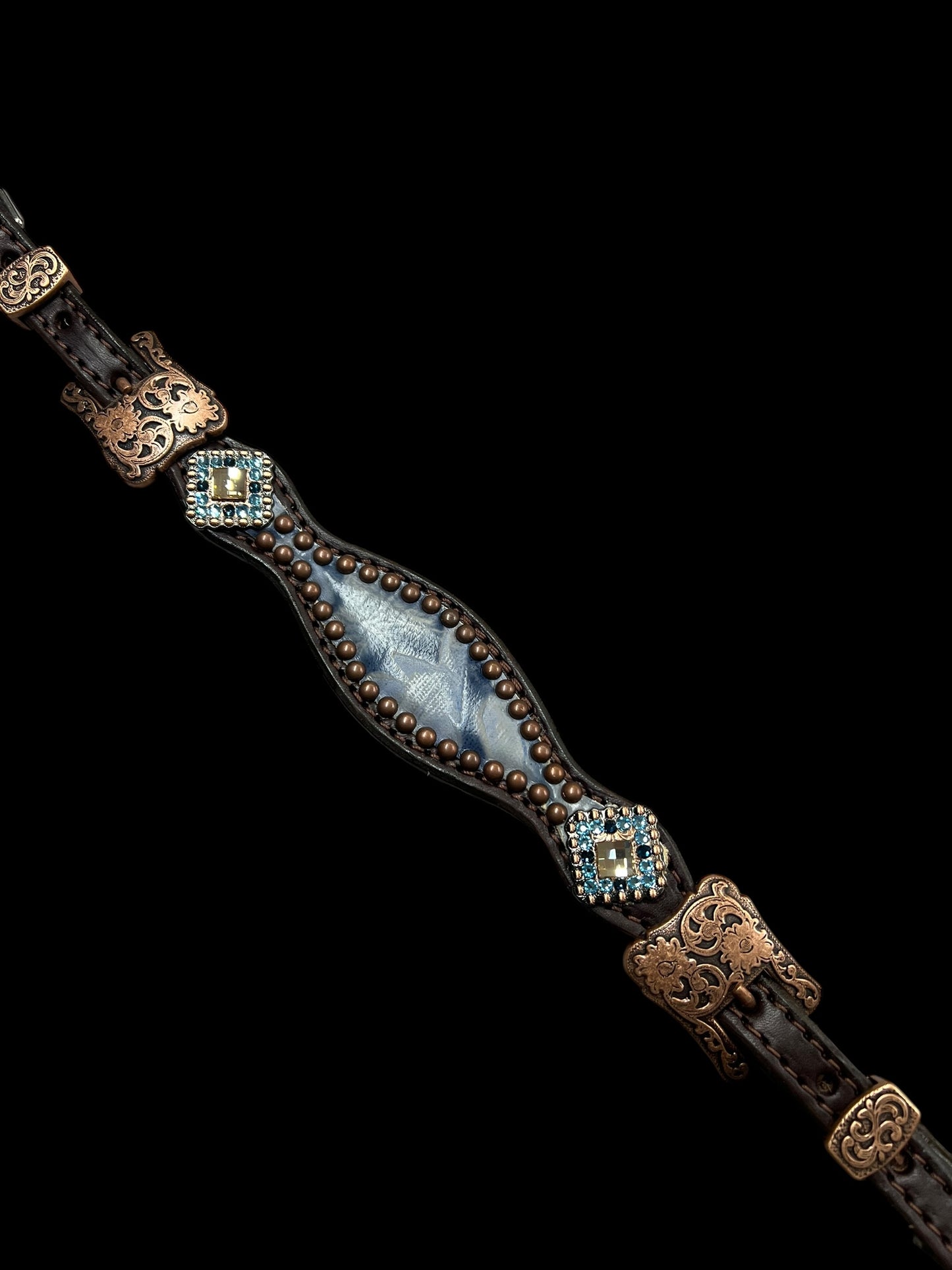 Blue Laredo on chocolate leather