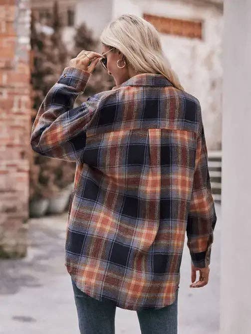 Women’s Khaki Plaid Oversized Flannel Button Down Shirt
