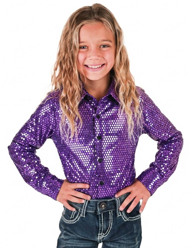 Girl's Lilac Foil Metallic Pullover Button Up Lightweight