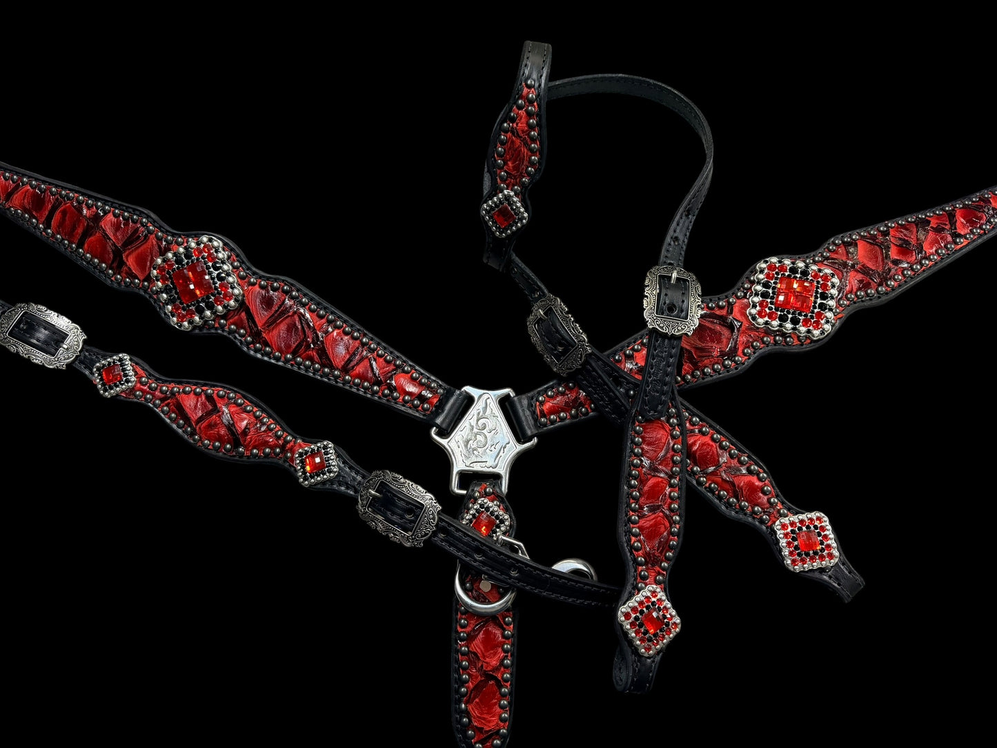 Red Pirarucu on black leather
