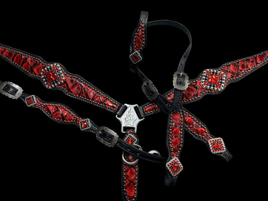 Red Pirarucu on black leather
