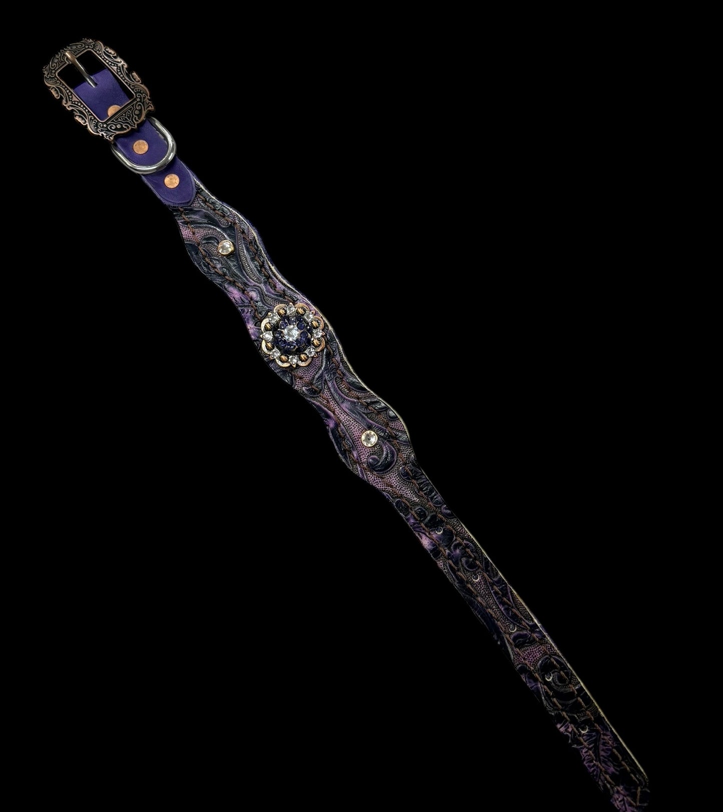 Purple floral on medium leather