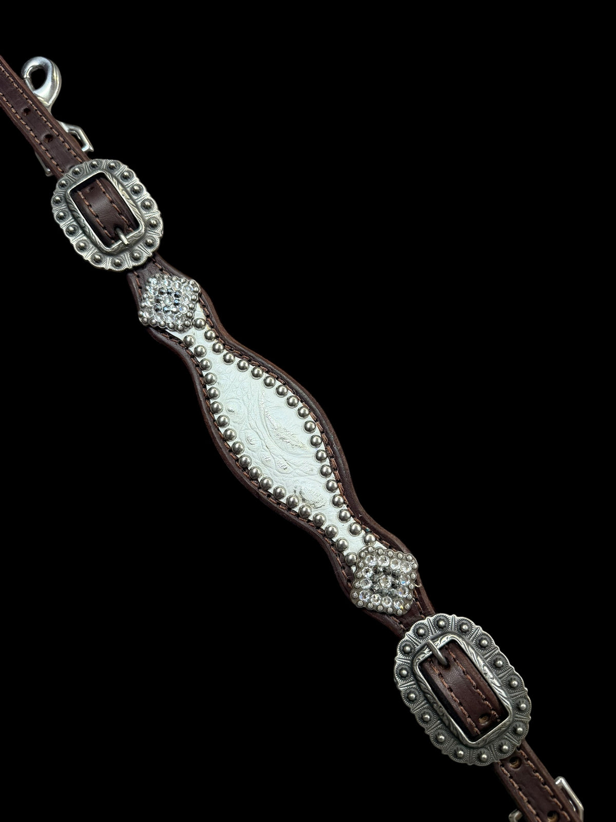 White with silver tips gator on dark leather