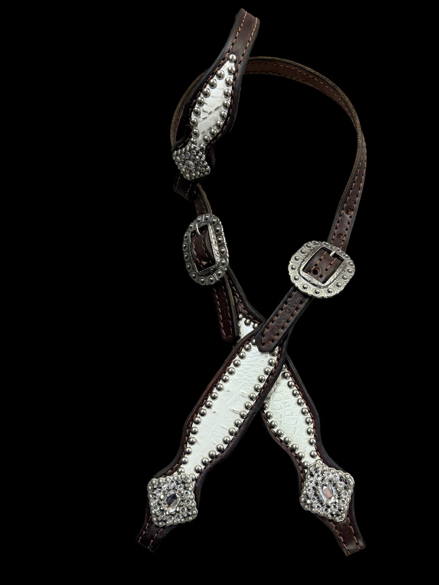 White with silver tips gator on dark leather