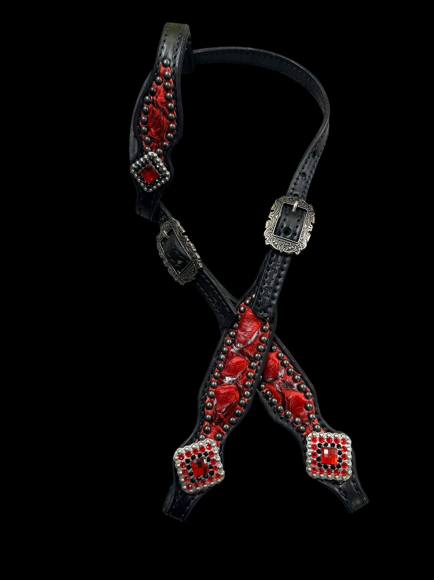 Red Pirarucu on black leather