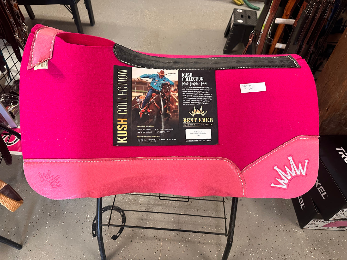 Best Ever Saddle Pad 1" Pink Leather Crown Emb.