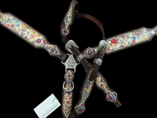 Vintage floral on dark leather
