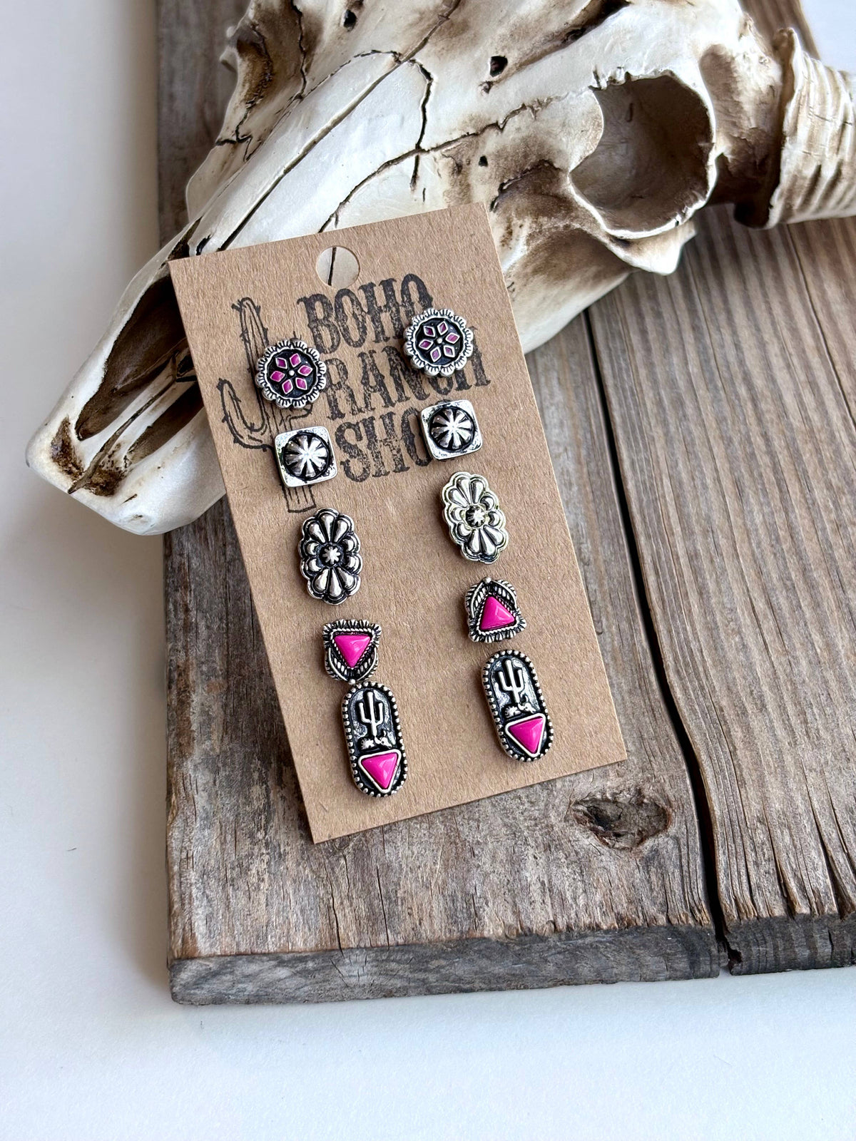 5 Pair Western Theme Concho Stud Earring Set