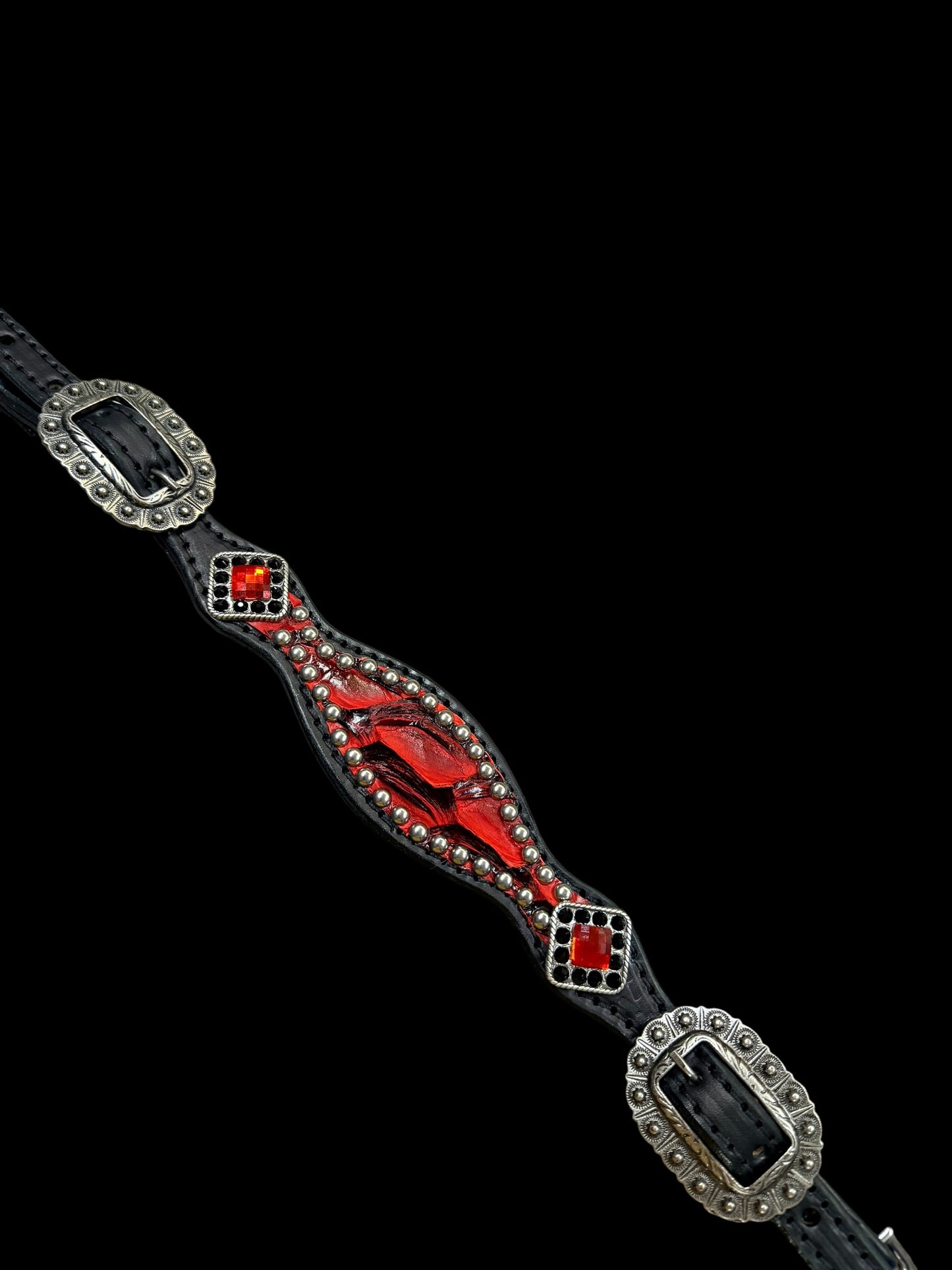 Red Pirarucu on black leather