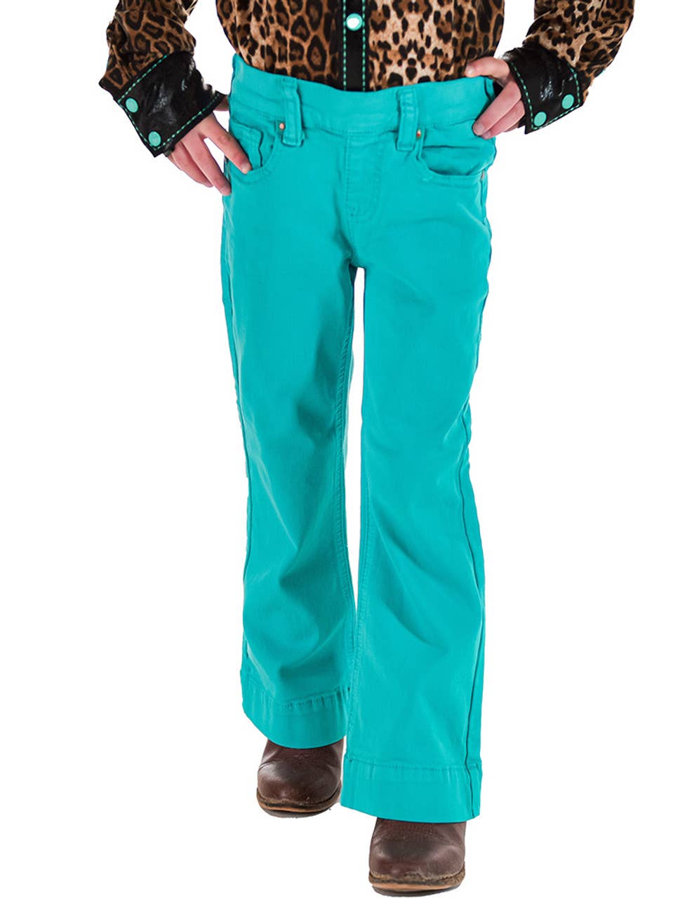 Girls Turquoise Pull-On Trousers: Medium Wash