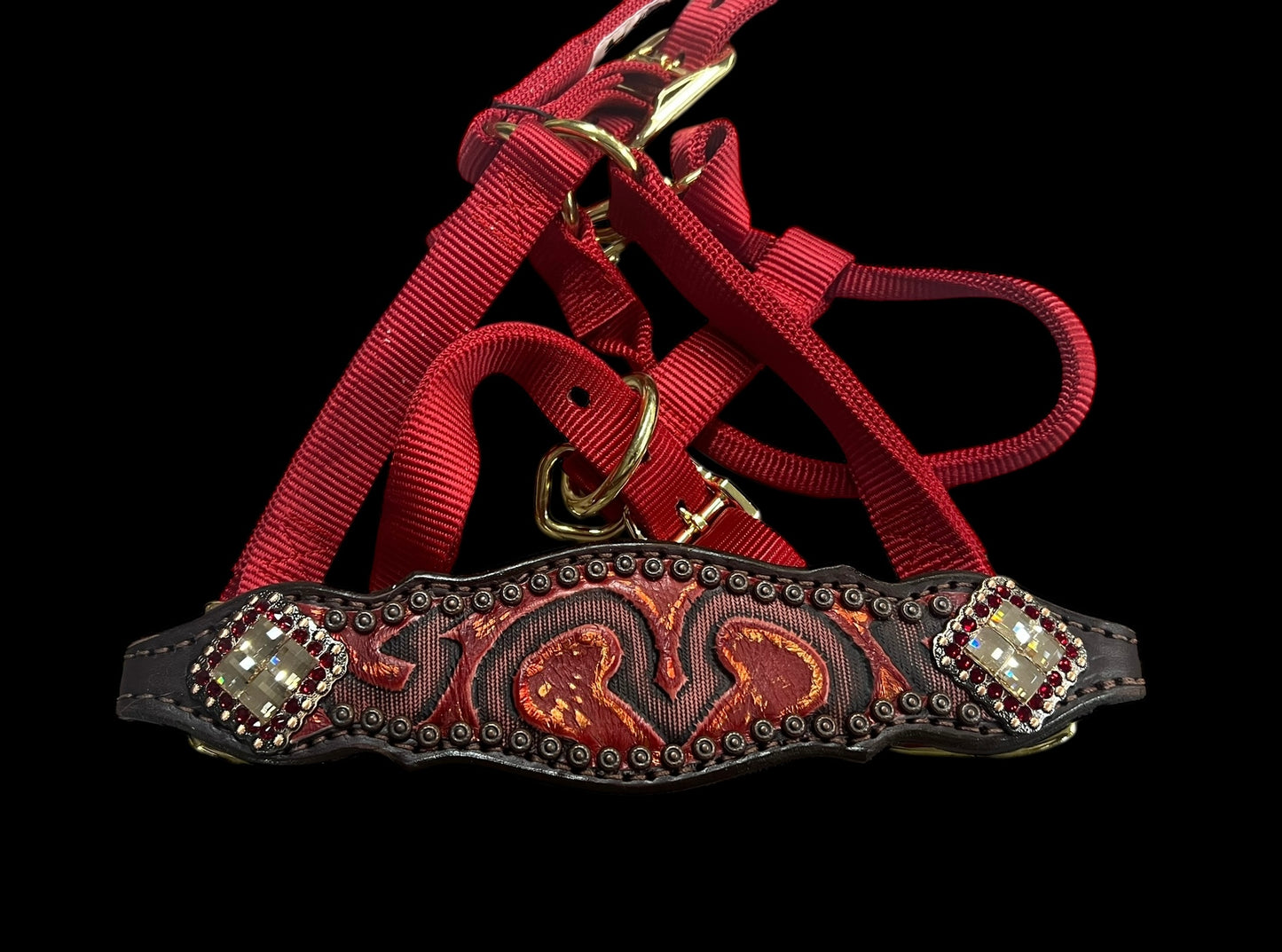 Red and copper Laredo on dark leather