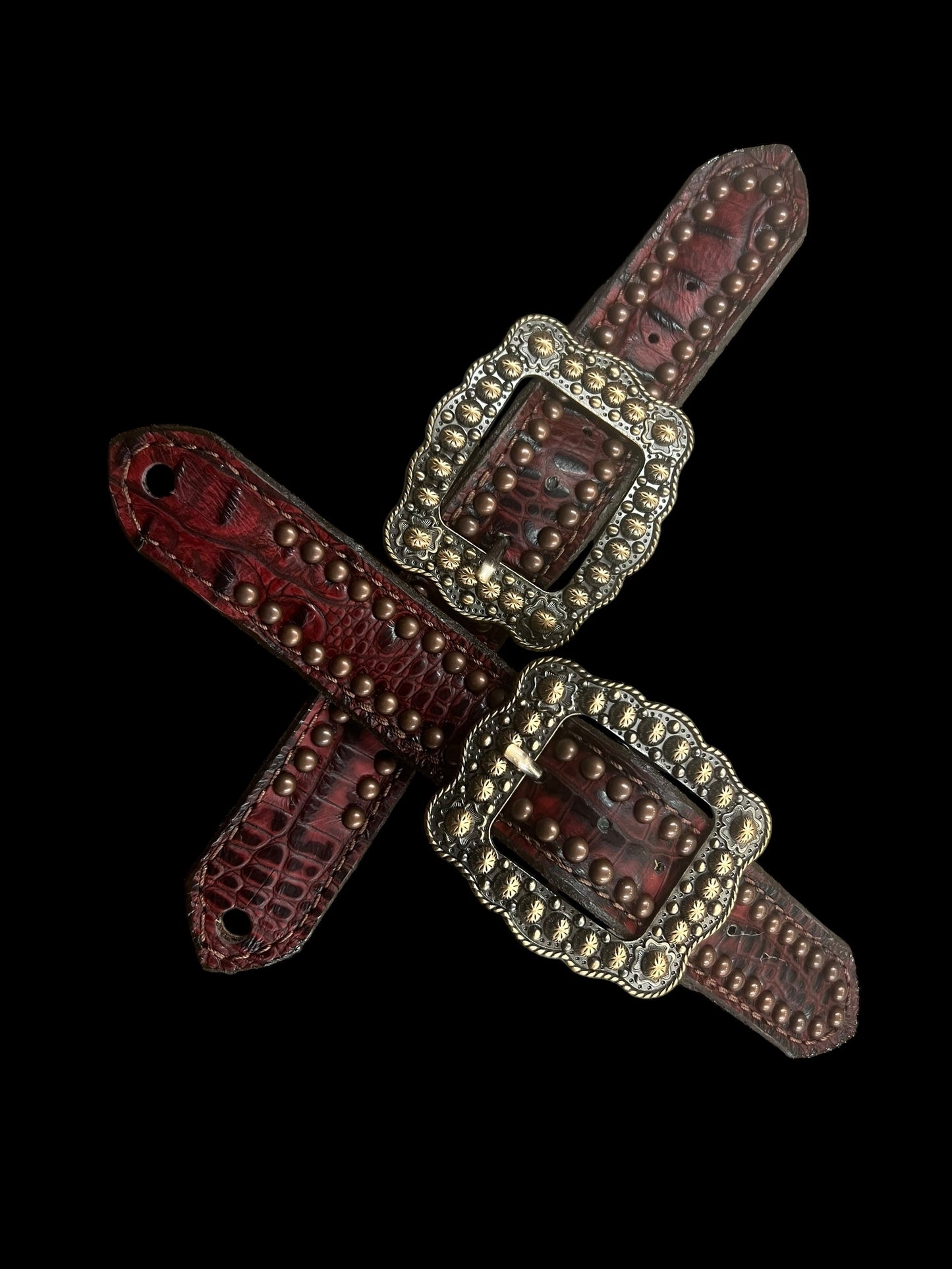 Dark red gator on dark leather