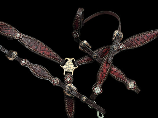Dark red gator on dark leather