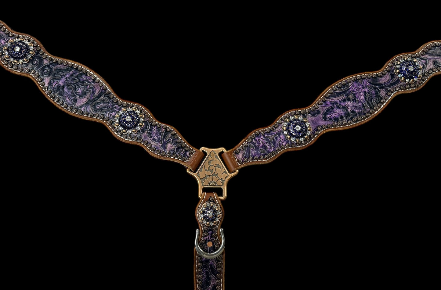 Purple floral on medium leather