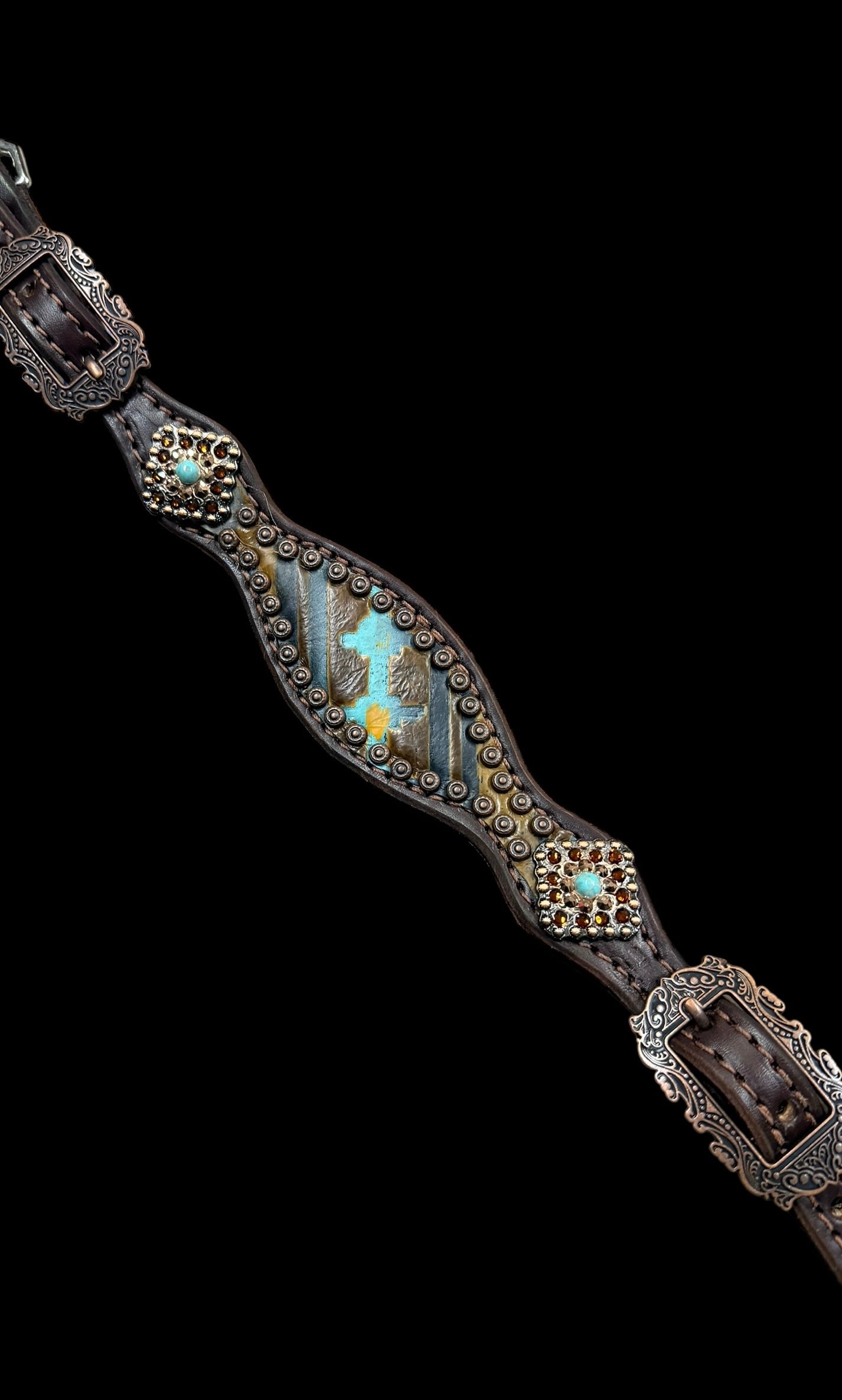 Mocca and mint Navajo on dark leather