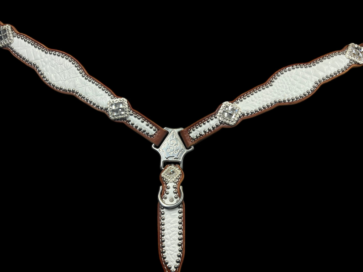 White gator on chestnut leather