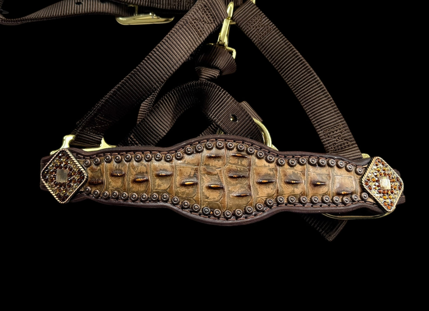 Copper gator on dark leather