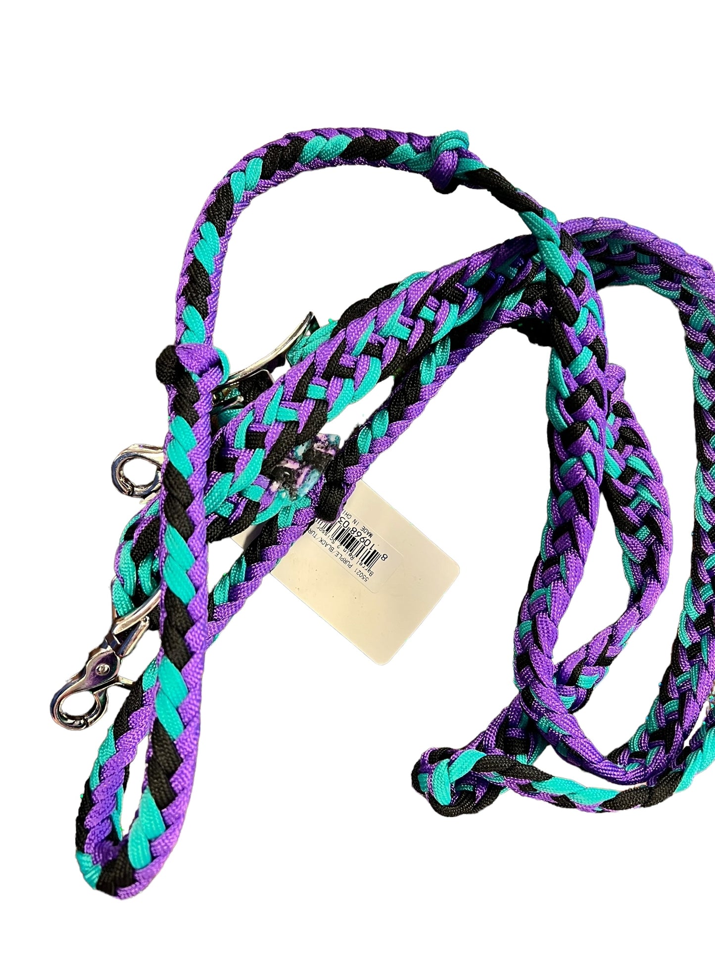 Braided Barrel / Roping Reins 8 Ft with 2 Nickel Plated Scissor Snap 2 Tone Colors