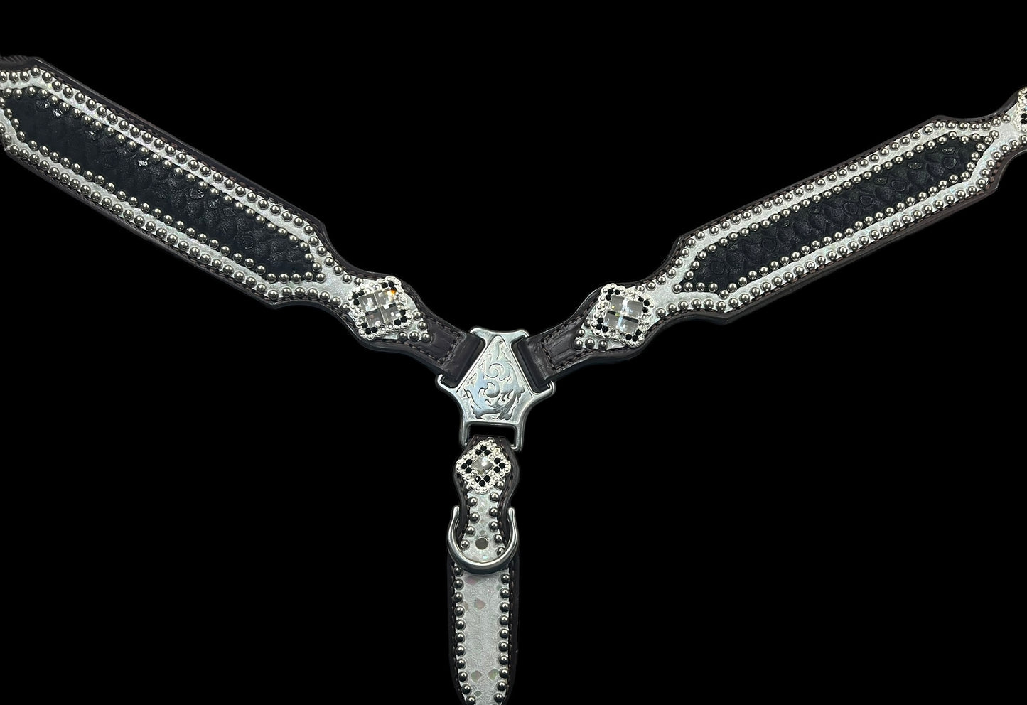 Black and white mystic on dark leather