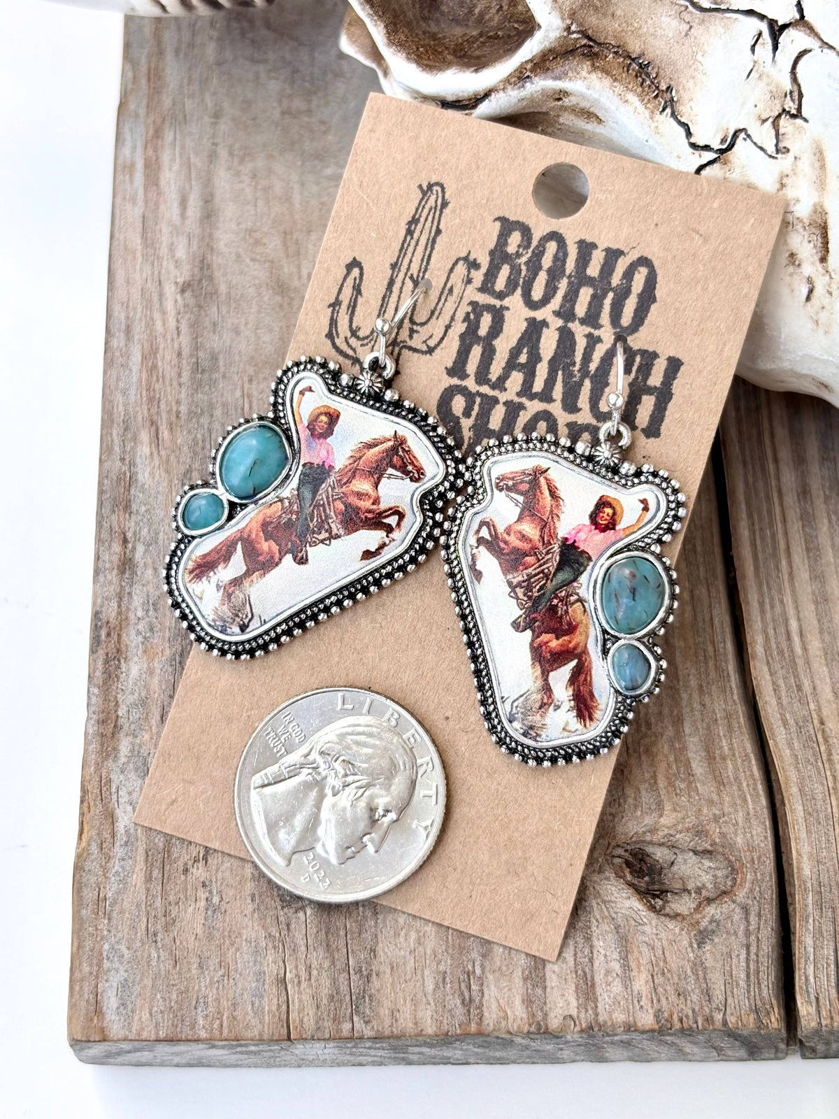 Western Rodeo Girl Turquoise Stone Dangle Earrings