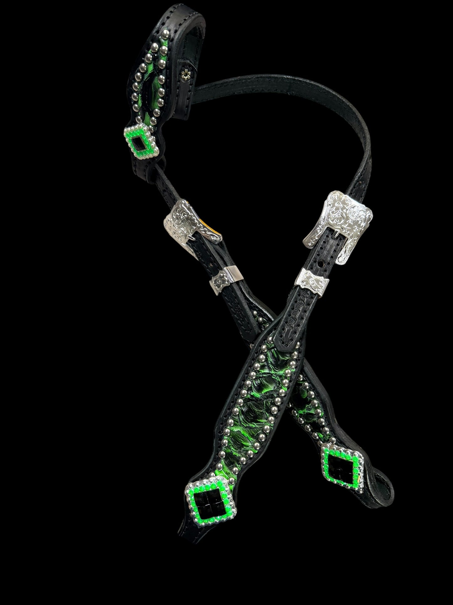 Lime Pirarucu on black leather