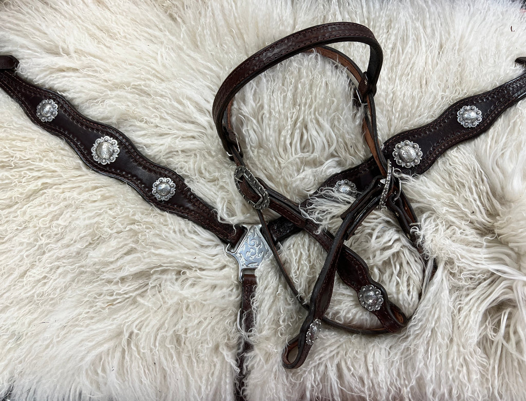 Chasin Cash Plain stamped browband headstall and breast collar