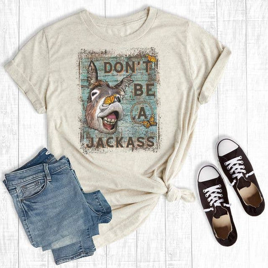 Western Don't Be A Donkey Cream Graphic Tee: Beige