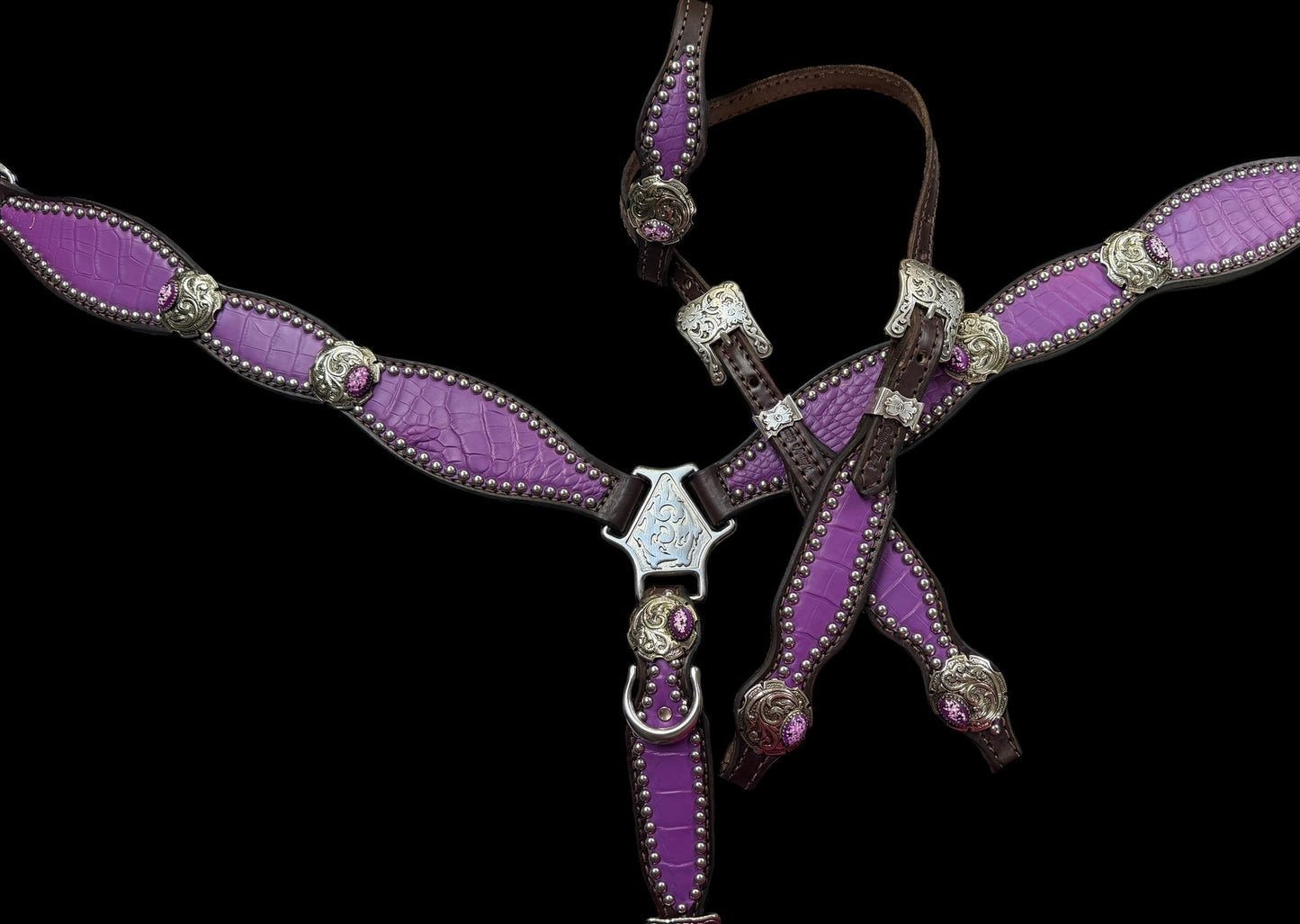 Genuine Matte Hyacinth Alligator Tack set